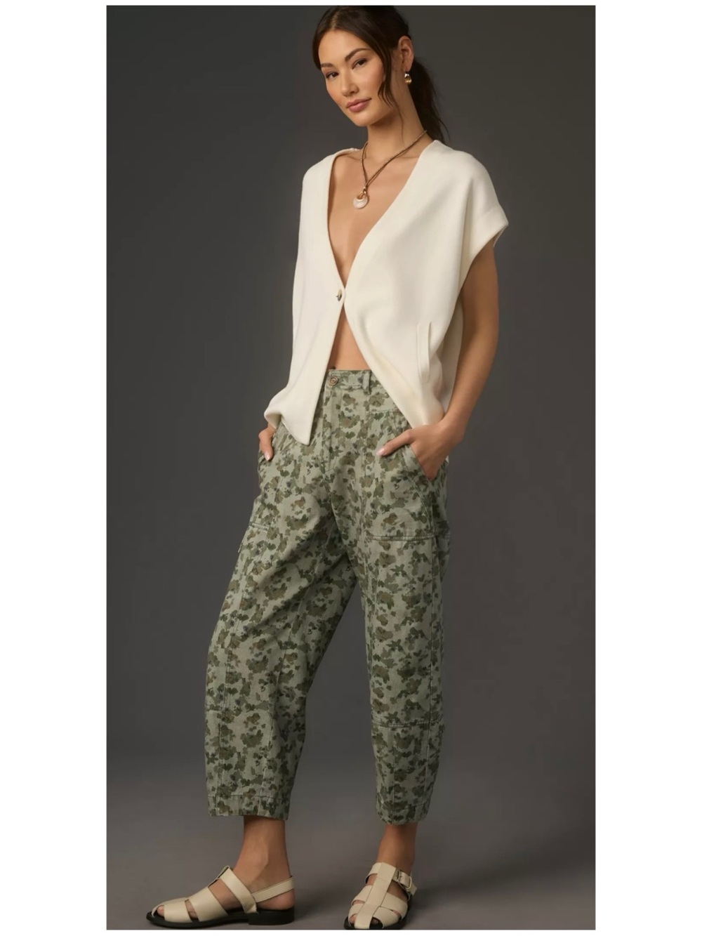 Anthropologie Women’s Sz 4 Camo High Rise Pants Camden Barrel Leg Cargo